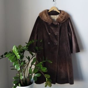 Vintage 1960s Mink Collar Faux Fur Coat